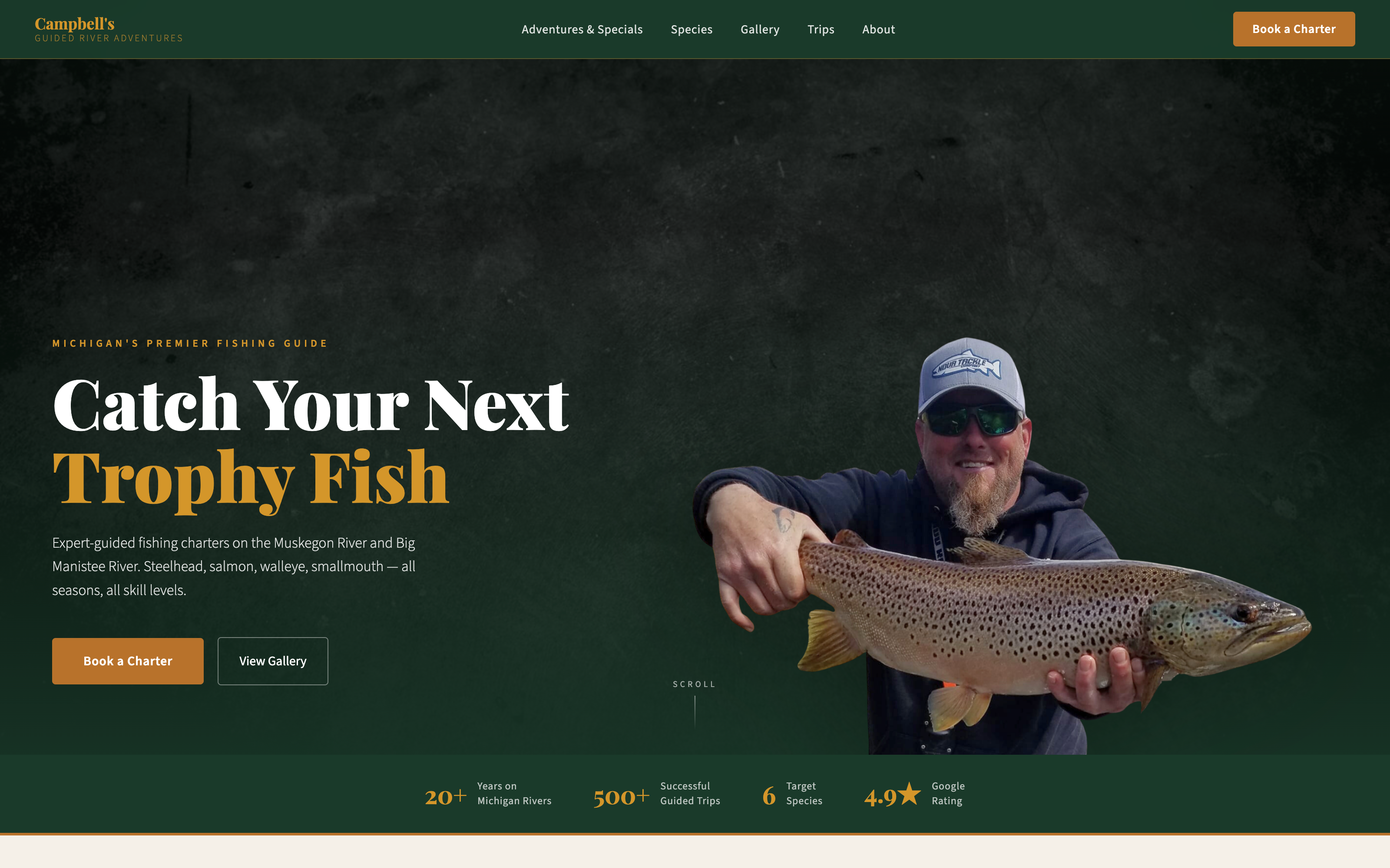 Campbell's Guided River Adventures booking site homepage